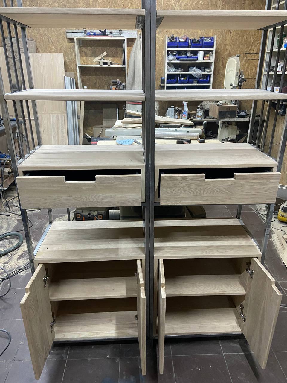 Гардеробная система (лофт, дуб, черный каркас)